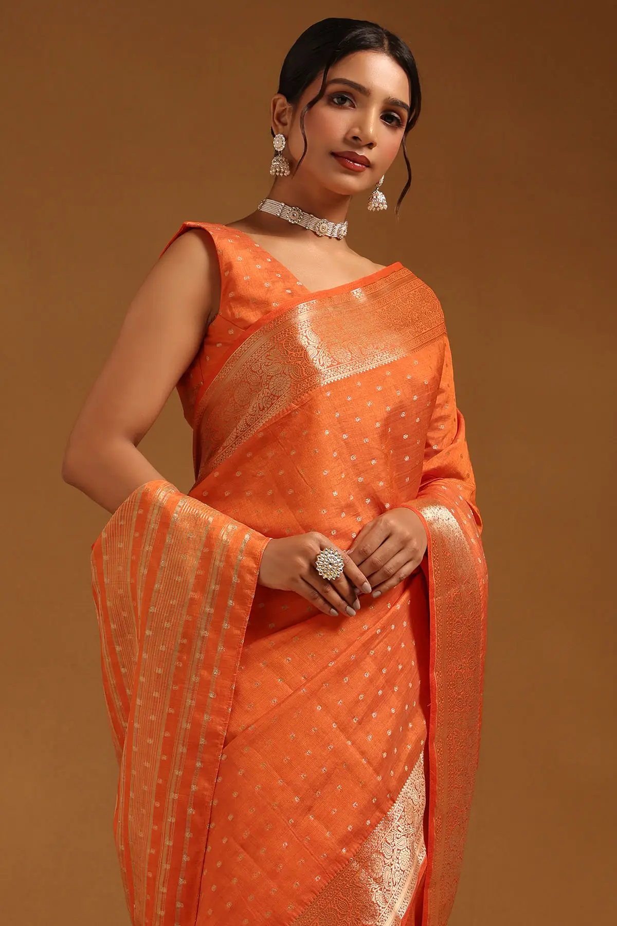 Orange Art Silk Zari Woven Saree
